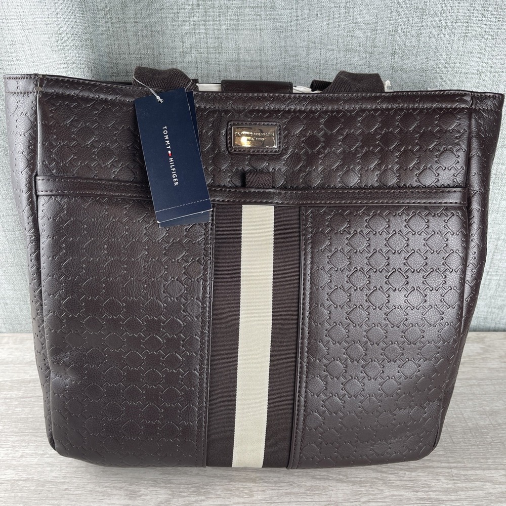 NWT Tommy Hilfiger Brown Embossed "Sunburst" Large Tote Bag w/ Wristlet